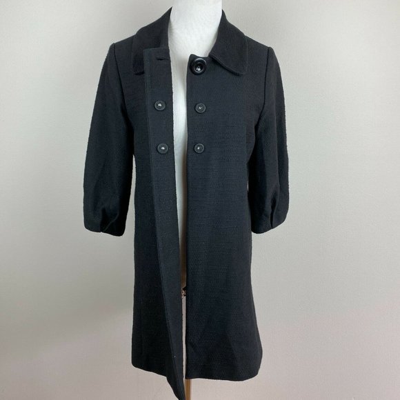 Classiques Entier Dress Coat 3/4 Sleeve Jacket Black Textured Cotton - Picture 7 of 11